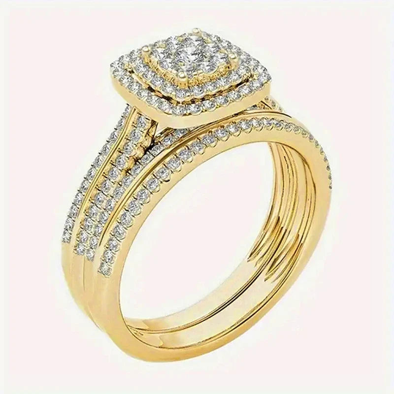 Huitan 2-Pc Gold Bridal Ring Set – Cubic Zirconia Women