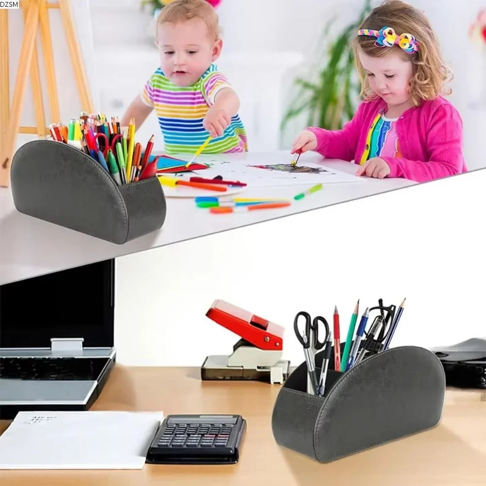 PU Leather Remote Control Holder & Desk Organizer Box