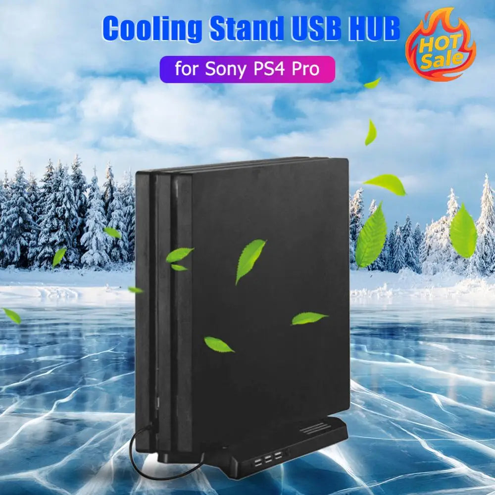 PS4 Pro Vertical Stand – Dual Cooling Fans & 3-Port USB Hub