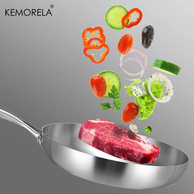 KEMORELA 24cm 304 Stainless Steel Frying Pan 3-Ply Skillet