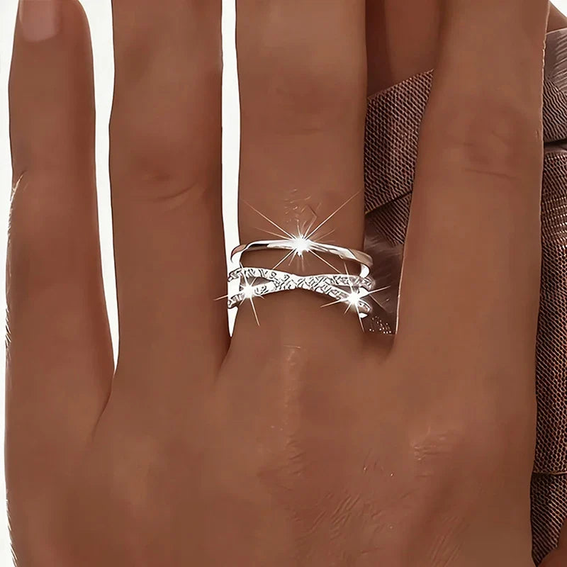 Huitan Cross Ring for Women – CZ Pave Brass Fashion Band