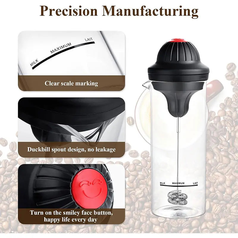 Handheld Electric Milk Frother & 500ml Glass Pitcher Set
