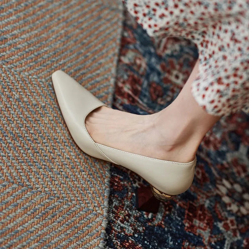 Women's Gold Ball High Heel Pumps | Pointed Toe Slip-On Shoes
