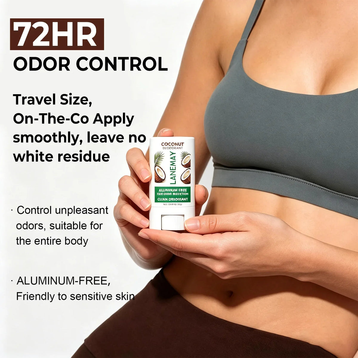 Lanemay Coconut Oil Aluminum-Free Deodorant Stick | 72Hr