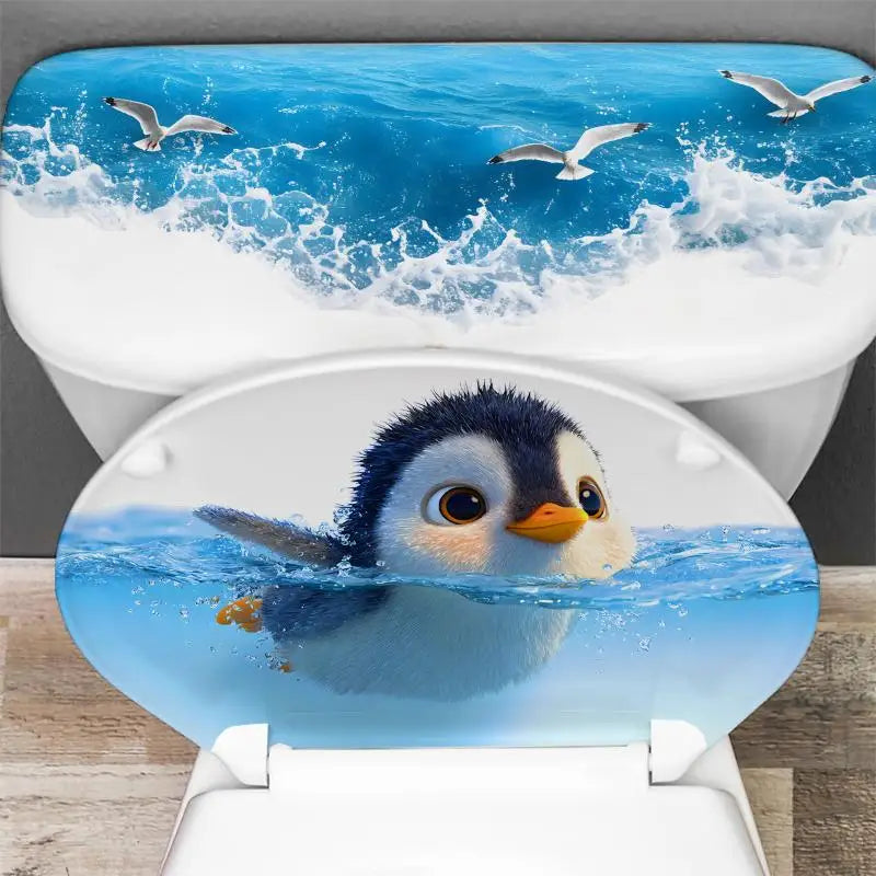 Cute Penguin Toilet Stickers – Waterproof Bathroom Decals