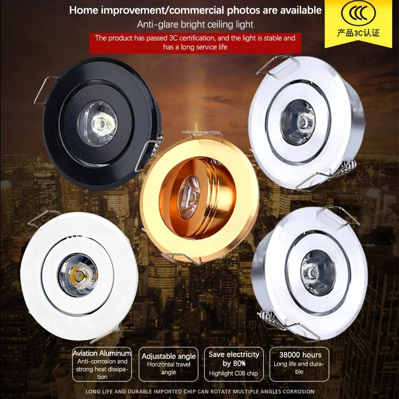 Mini LED Recessed Downlight 1W 3W Dimmable Ceiling Spot Light