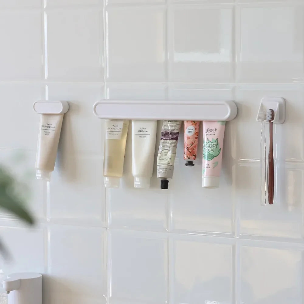 Adhesive Bathroom Organizer No Drill Toothpaste Holder Wall Mounted
