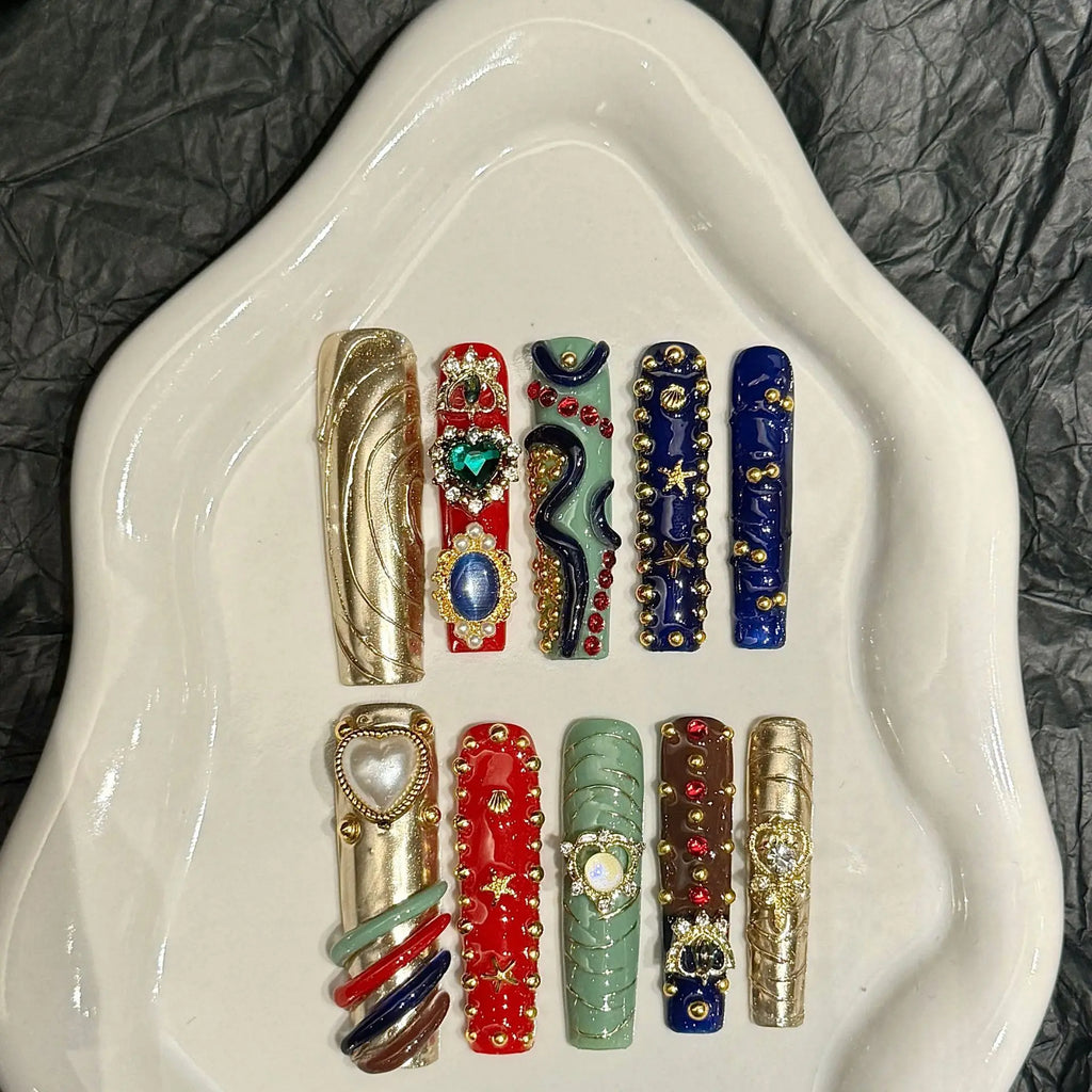 Handmade Crystal Baroque Gothic Press-On Nails | Extra Long Ballet