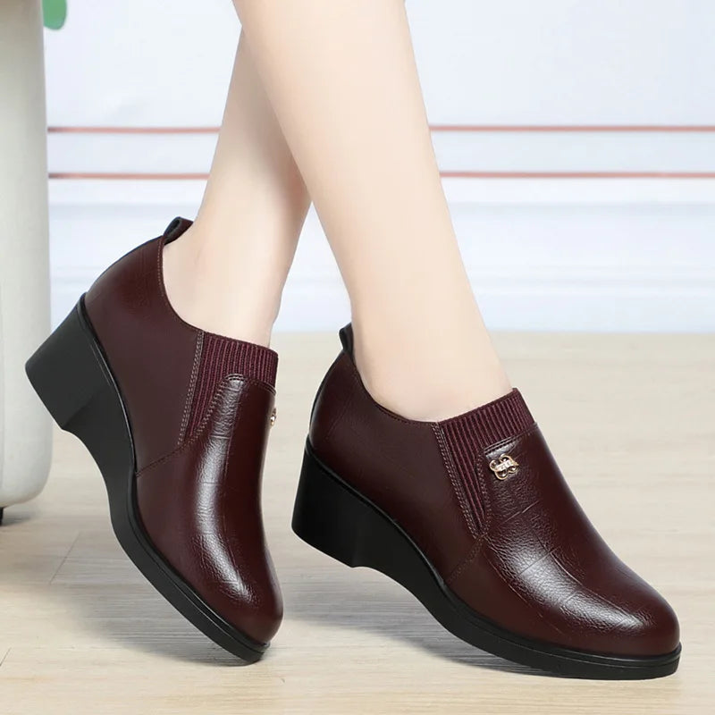 Women's Wedge Heel Slip-On Loafers – Soft Sole Casual Pumps