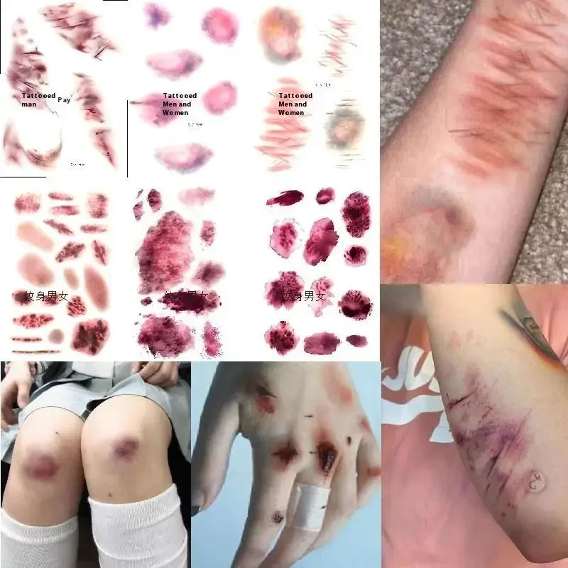 Halloween Fake Scar & Bruise Temporary Tattoos – 4 Sheets Cosplay