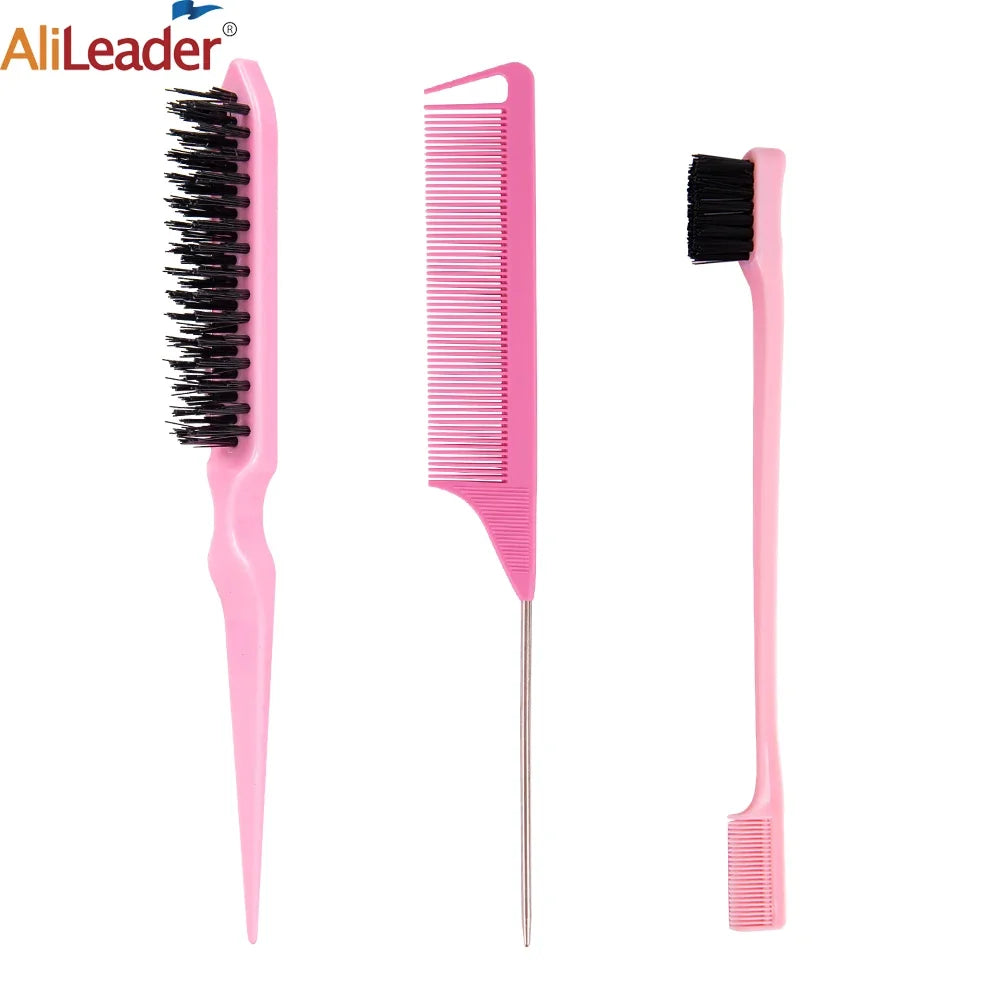 3-Piece Teasing Brush Set – Rat Tail Comb & Edge Brush