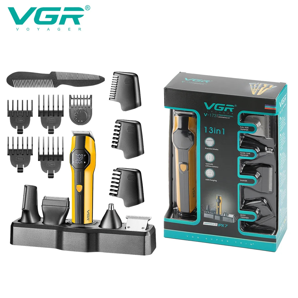 VGR V-173 Men's Hair Clipper & 5-in-1 Grooming Trimmer Set
