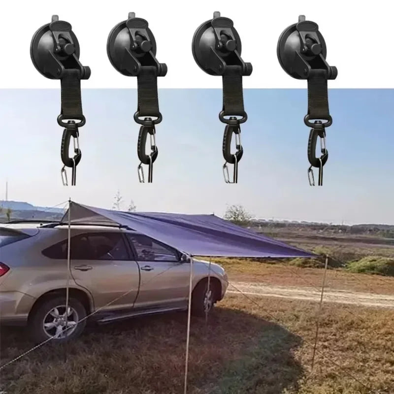 Car Tent Suction Cup Hooks | Camping Awning Buckle Clips 4-Pack