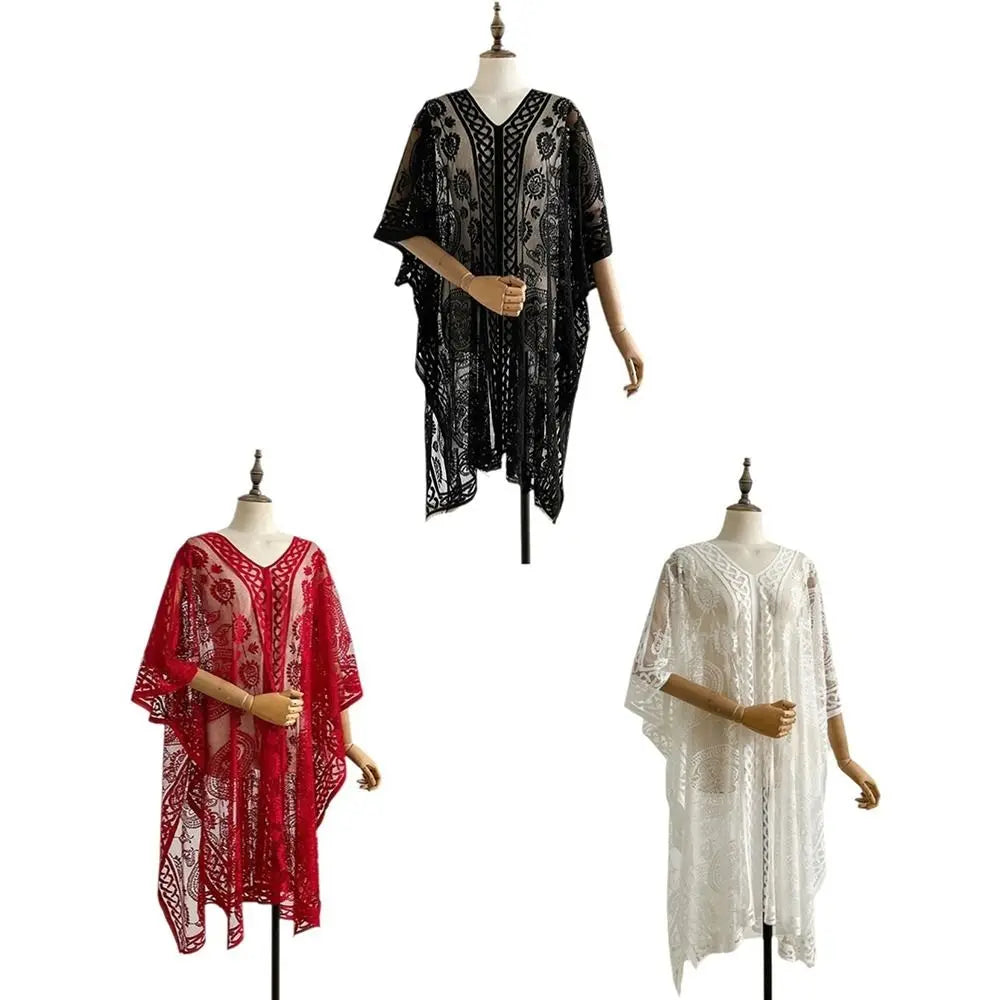 Lace Mesh Beach Cover Up – Bohemian Shawl Plus Size Women