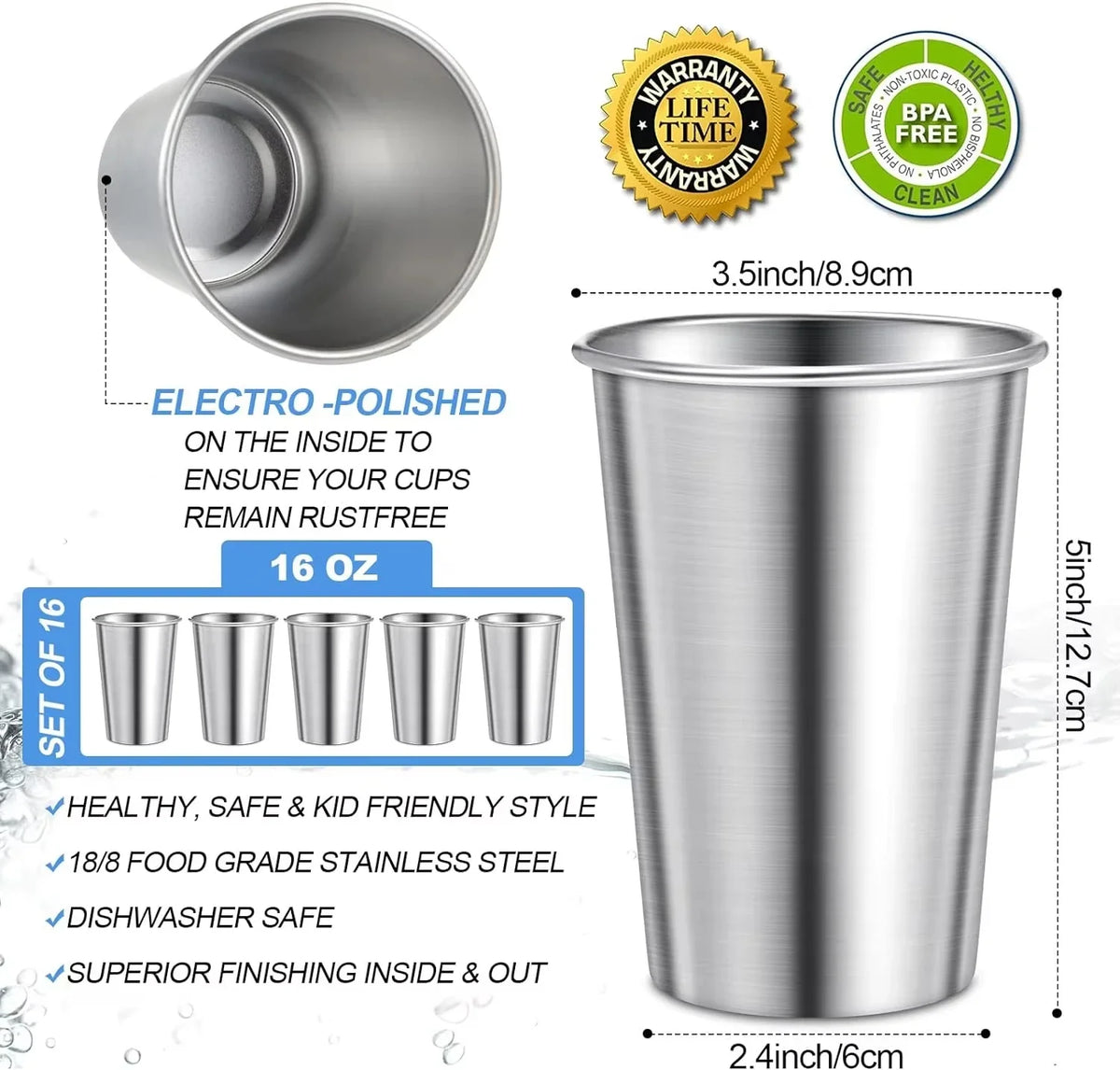 4-Pack Stainless Steel Pint Cups 500ml – Stackable Tumblers