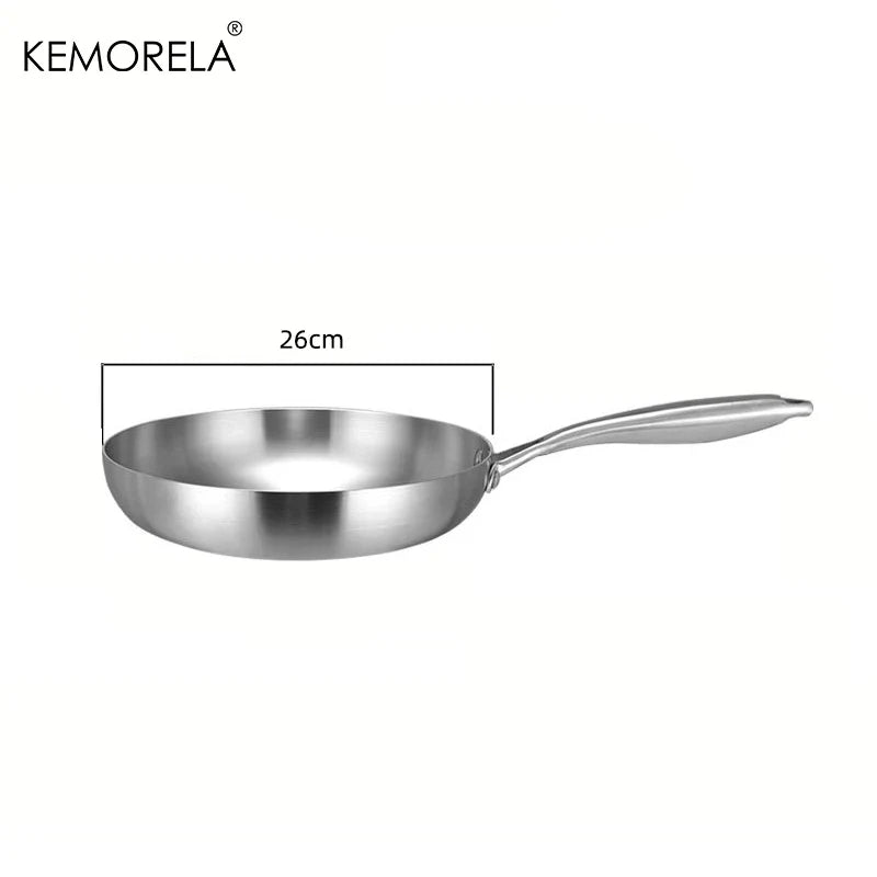 KEMORELA 24cm 304 Stainless Steel Frying Pan 3-Ply Skillet