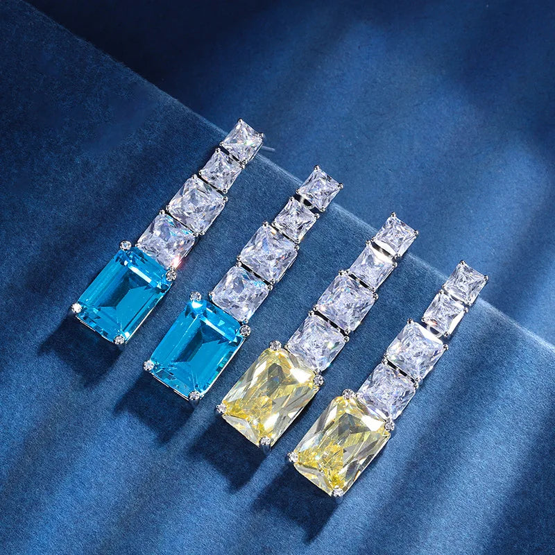 Huitan Drop Earrings – Yellow & Green Cubic Zirconia Women's Jewelry