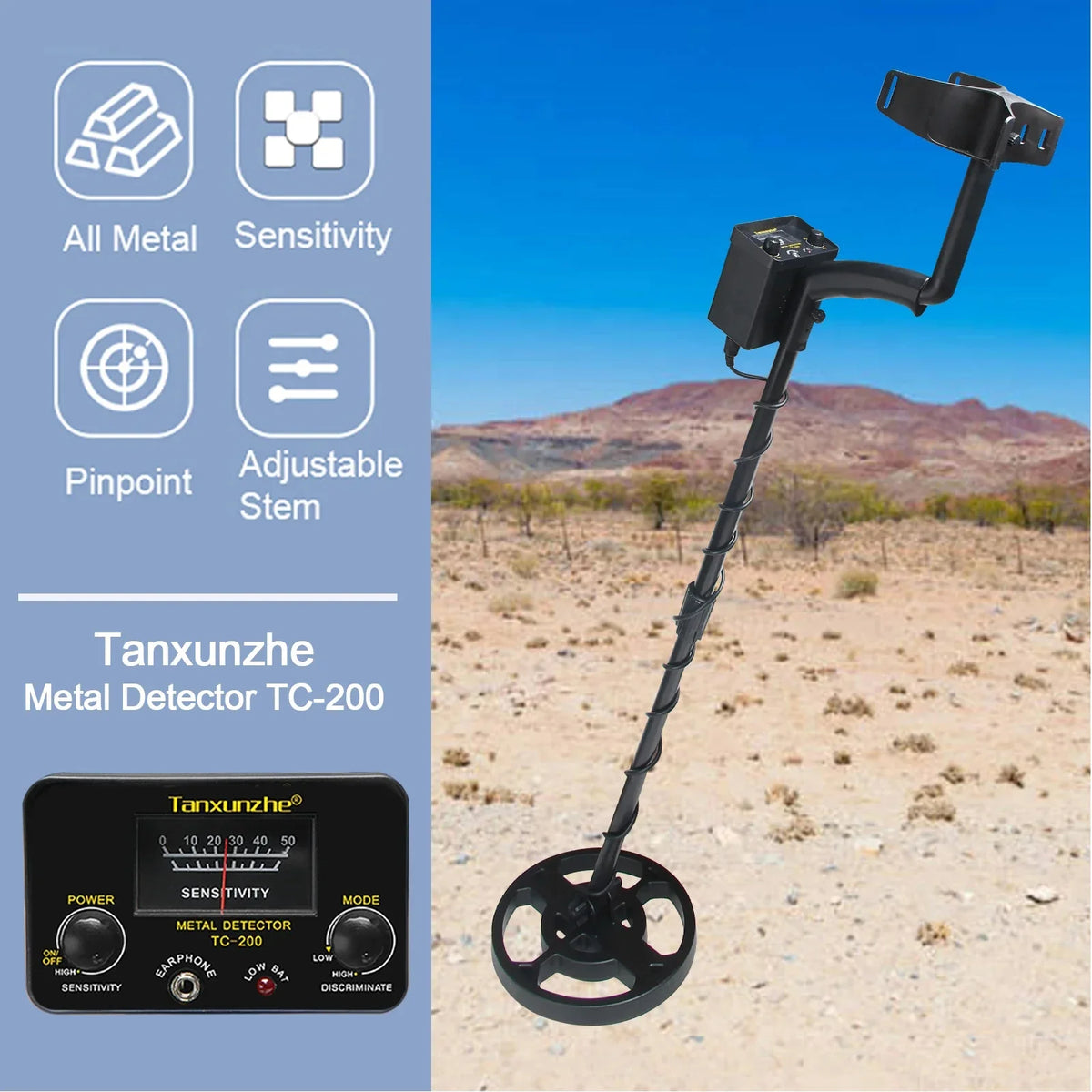 TC-200 Upgrade Metal Detector Underground Wire Iron Gold Adjustable