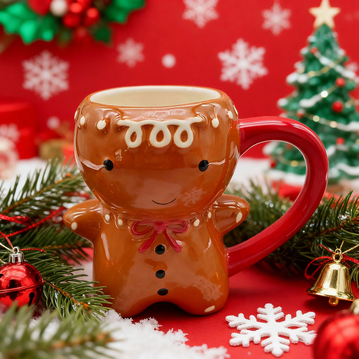 Kawaii Gingerbread Man Ceramic Mug | 3D Christmas Cup 300ML