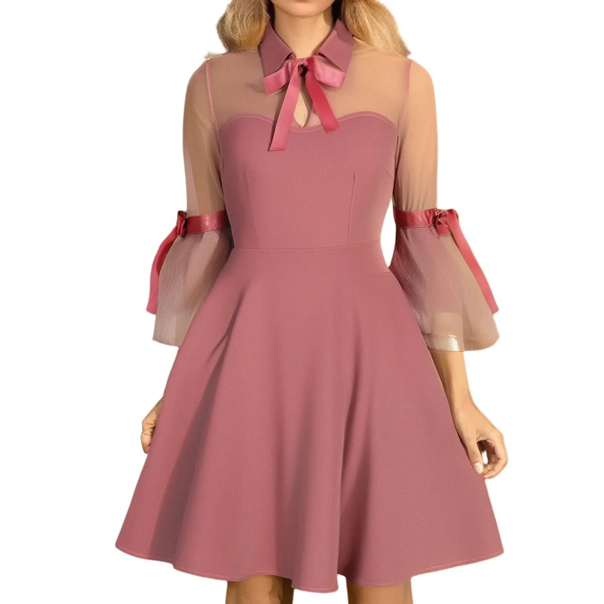 Retro Floral Embroidered Mesh Long Sleeve Mini Dress | Women