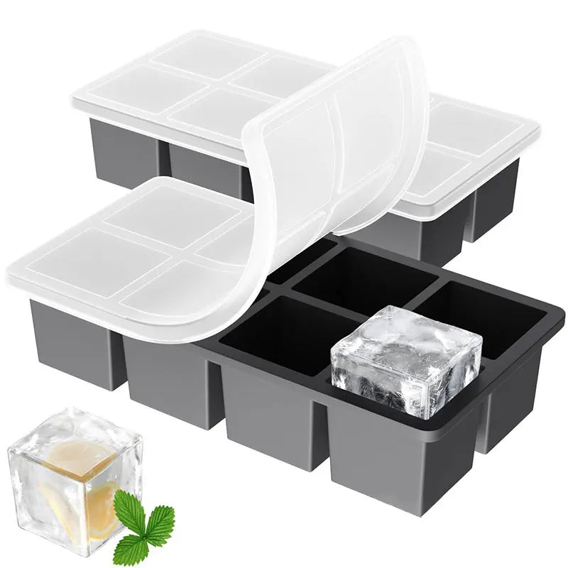 2-Pack Large Silicone Ice Cube Tray with Lid | Whiskey & Cocktails