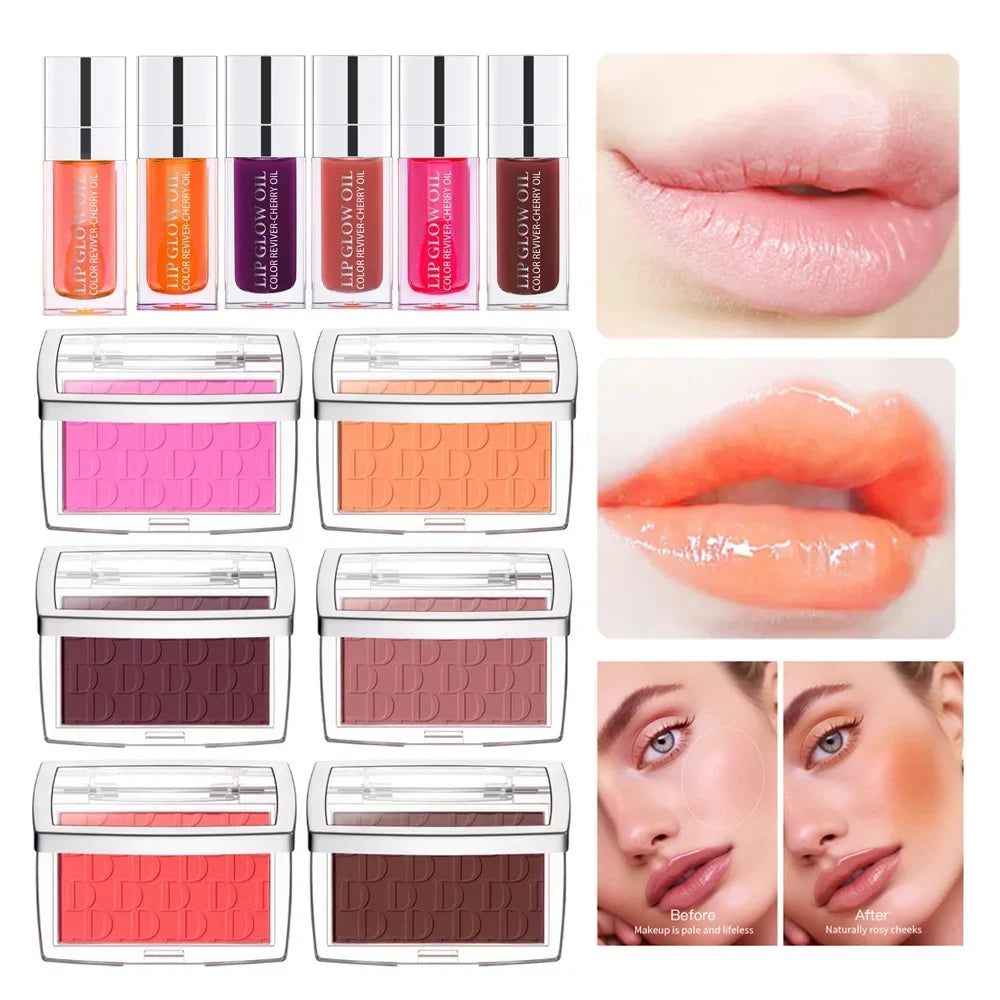 Lip Glow Oil & Matte Blush Set – Plumping Hydrating Duo