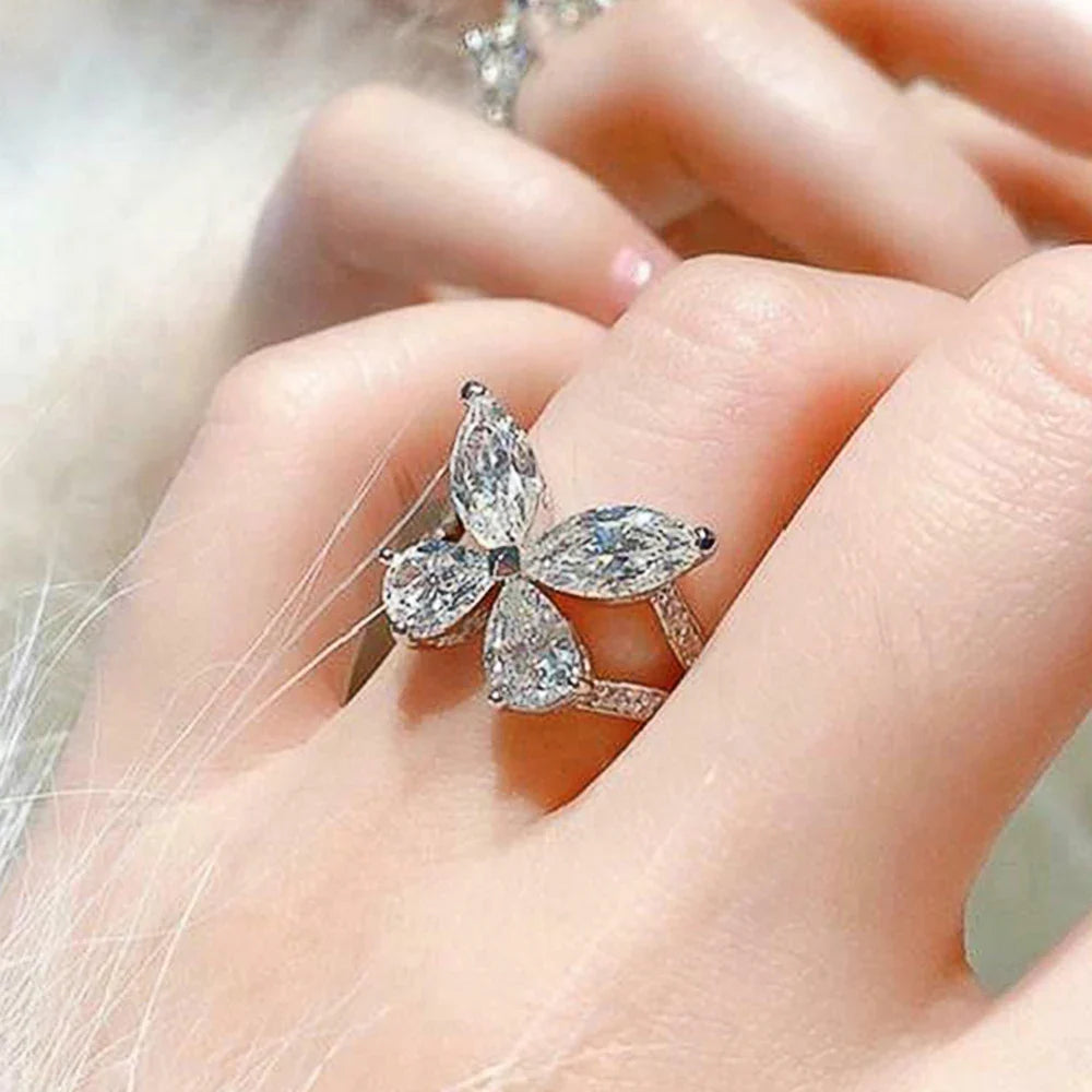 Huitan Butterfly Cubic Zirconia Ring for Women | Wedding Jewelry