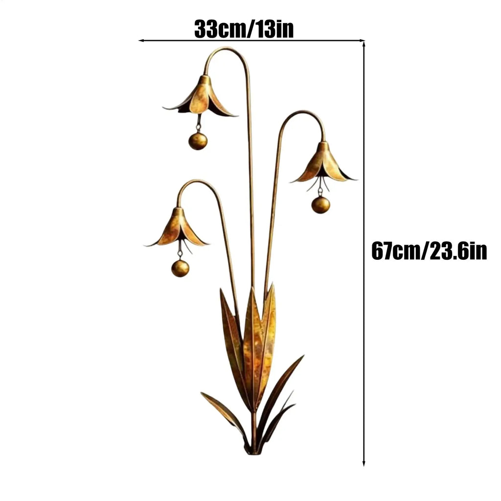 Metal Flower Garden Stake with Bell | Decorative Yard Lawn Art