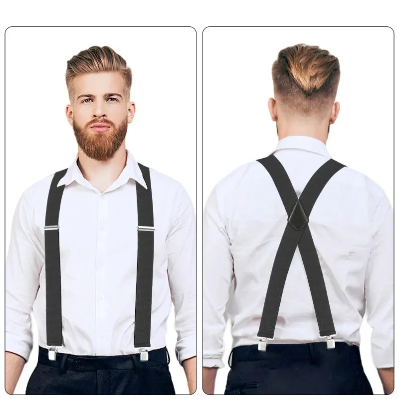Men's Heavy-Duty Wide Elastic X-Back Suspenders