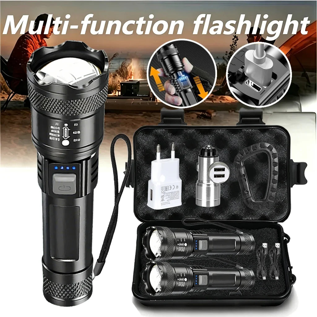 ZHIYU 2000LM Tactical LED Flashlight USB-C Rechargeable Zoom Torch