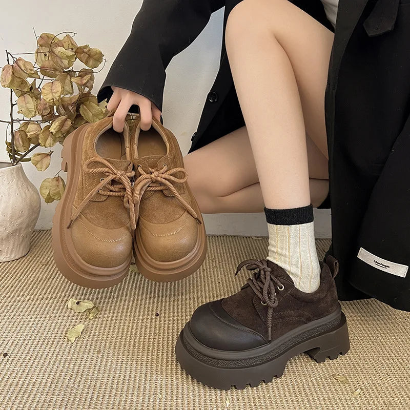 Women's Chunky Block Heel Mary Jane Shoes – Vintage Lace-Up