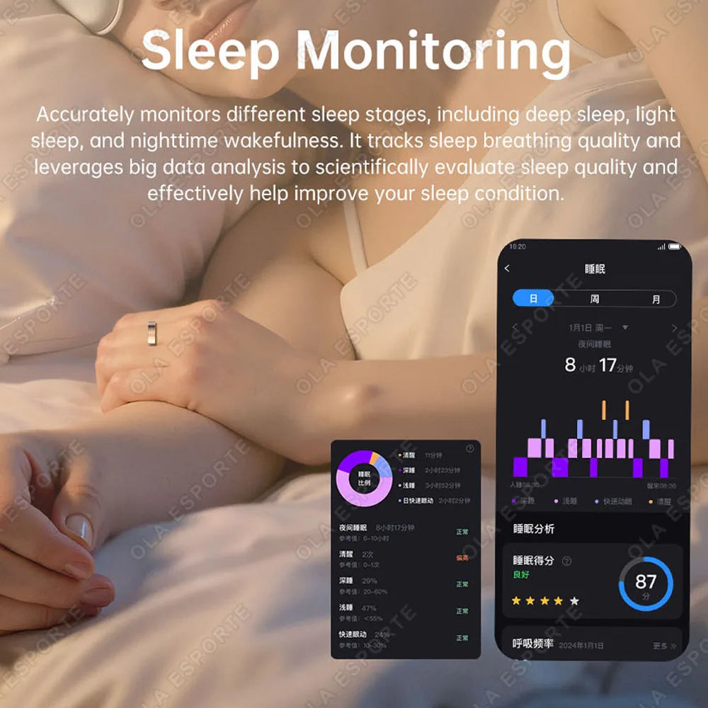 Vibration Reminder Smart Ring Heart Rate Blood Oxygen&pressure Health