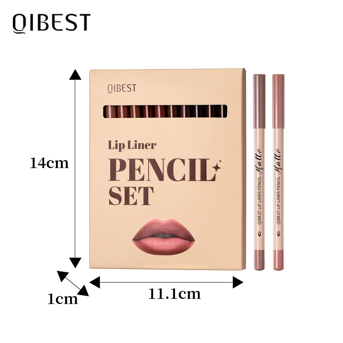 QIBEST 12-Color Matte Lip Liner Set – Waterproof & Long-Lasting