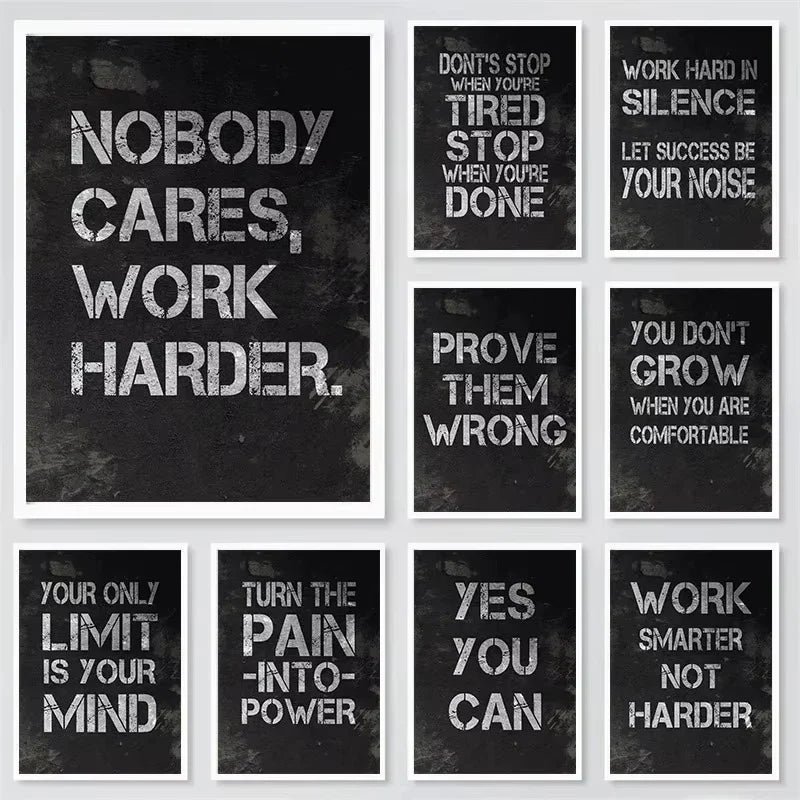 "Nobody Cares Work Harder" Motivational Canvas Wall Art