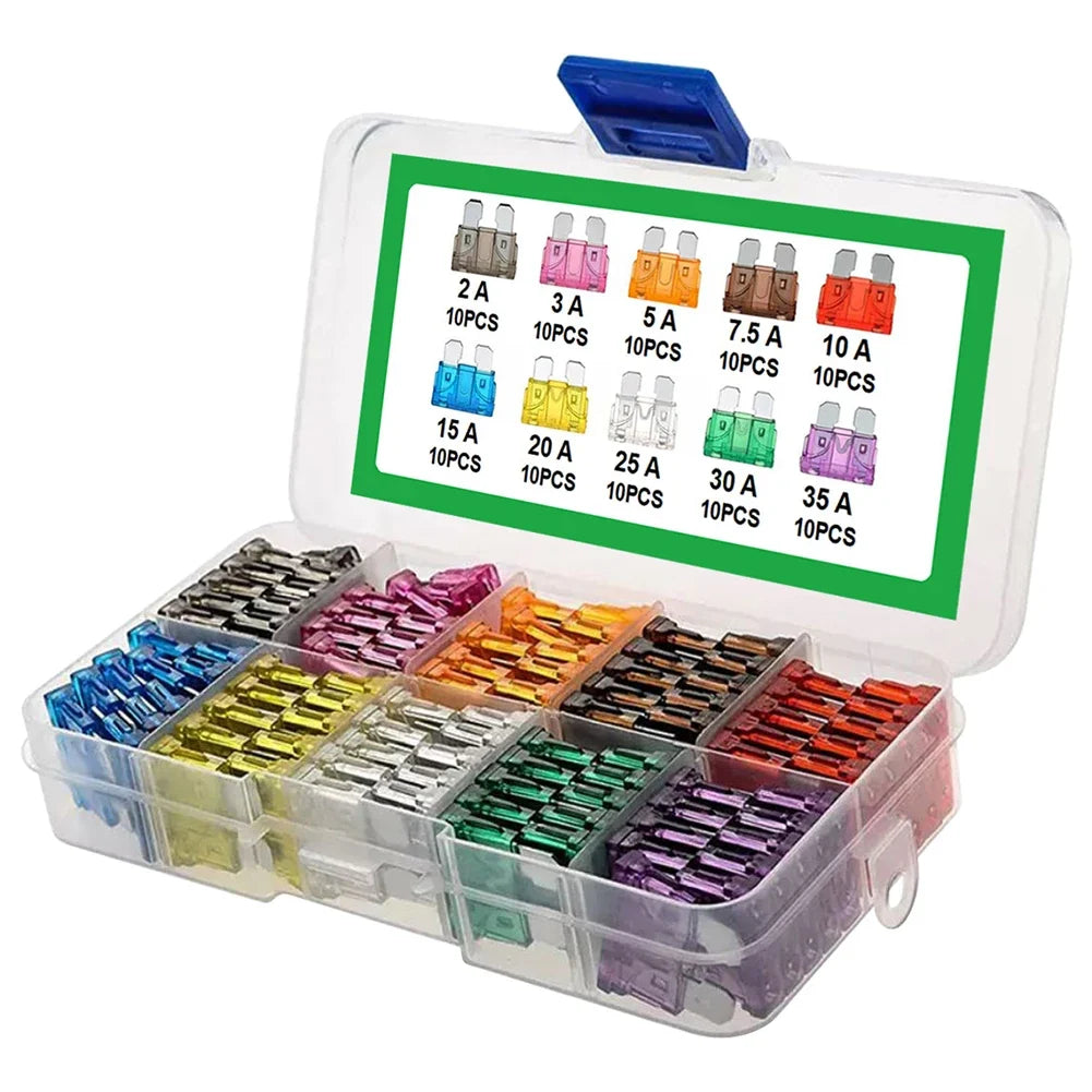 10 Types Auto Fuse 100- Blade 2A 3A 5A 7 10A 15A 20A 25A 30A 35A