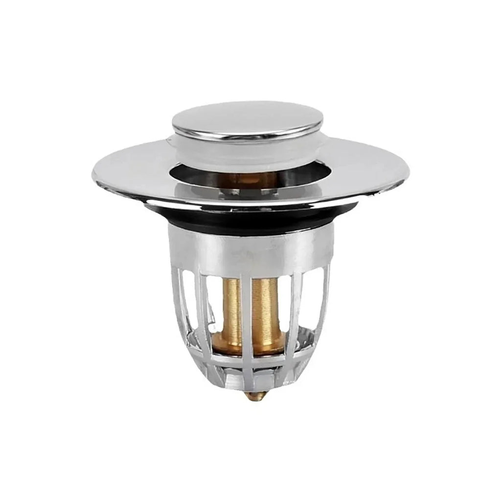 Chrome Pop-Up Sink Drain Stopper with Hair Catcher Filter
