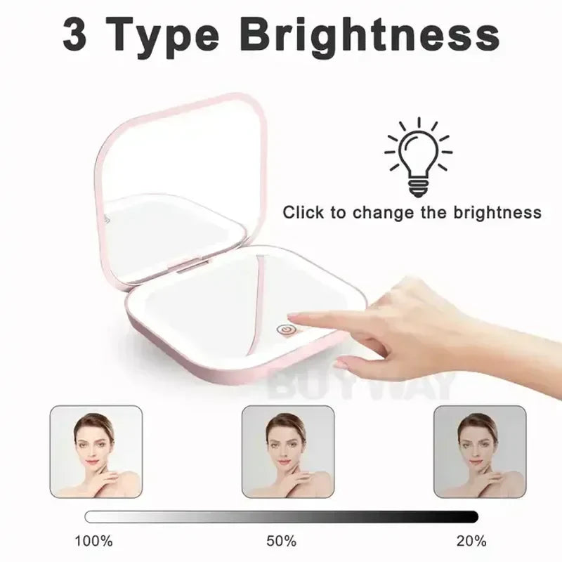 Portable LED Makeup Mirror 2X Magnifying Foldable Pocket Mirror