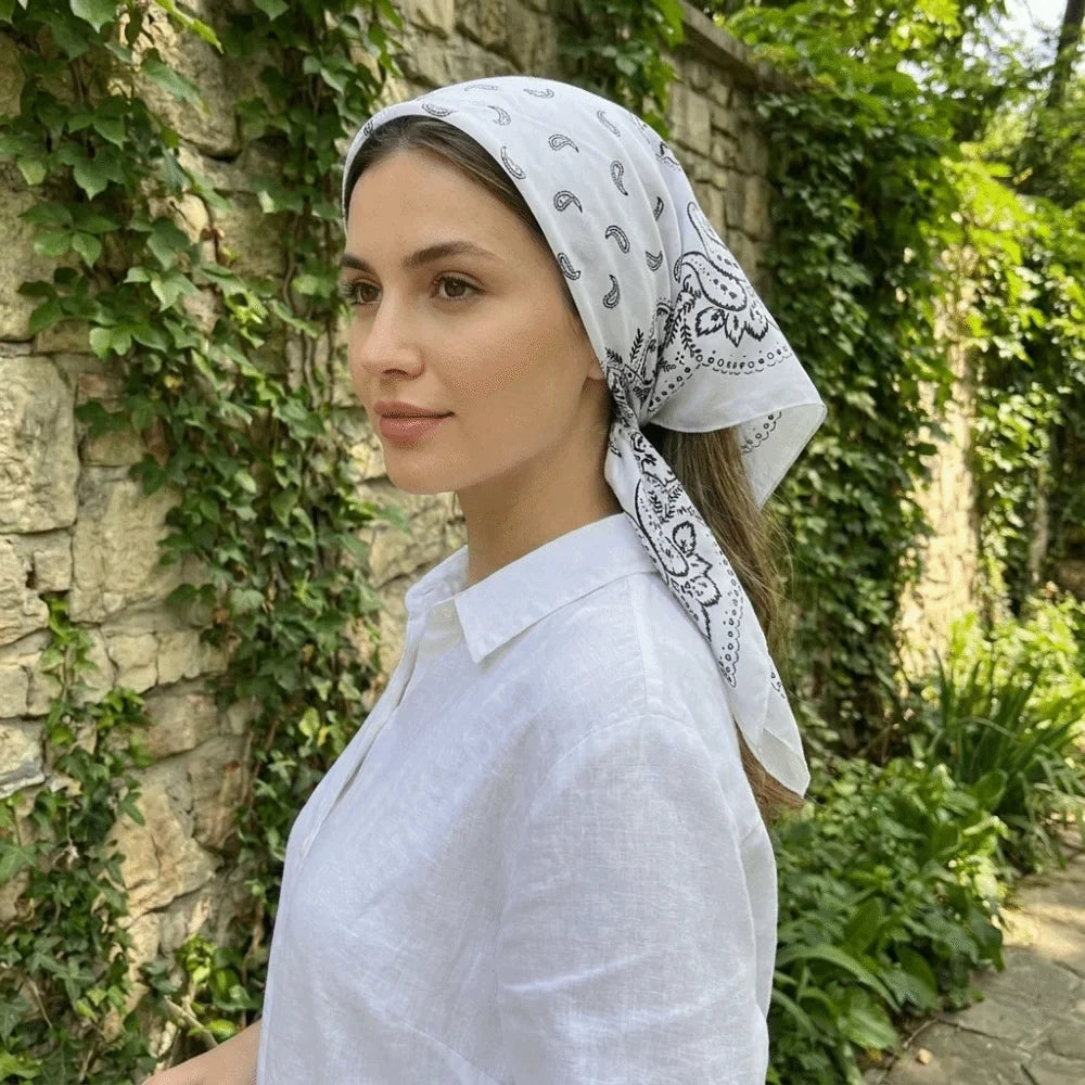 Y2K Cashew Flower Print Square Scarf – Hair Headband Accessory