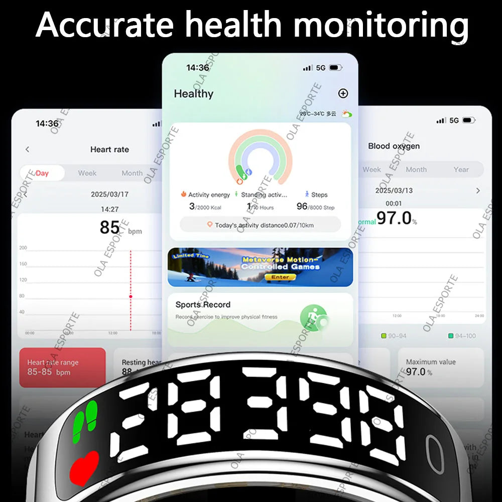 Smart Ring R13 with Display Screen | 5ATM Waterproof Health Tracker