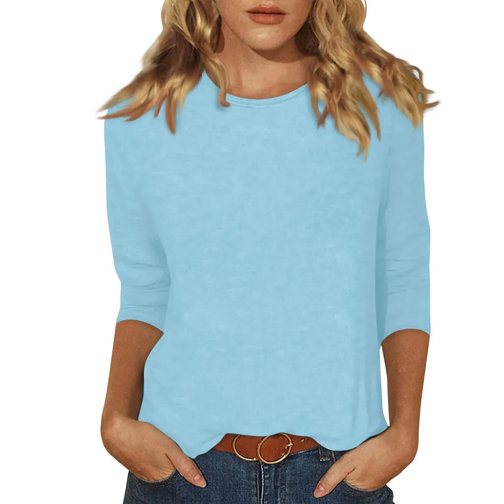 Women's Casual 3/4 Sleeve Round Neck Print Blouse Top | S–5XL