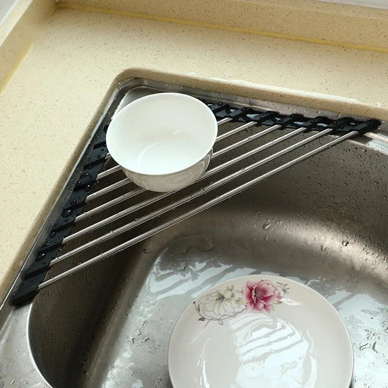 Kitchen Sink Water Filter Rack Foldable Triangular Storage Drain