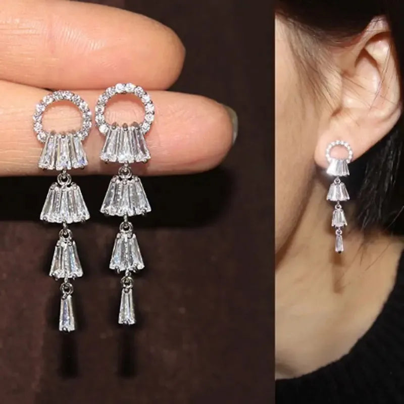 Huitan CZ Tassel Drop Earrings – Crystal Women's Party Jewelry