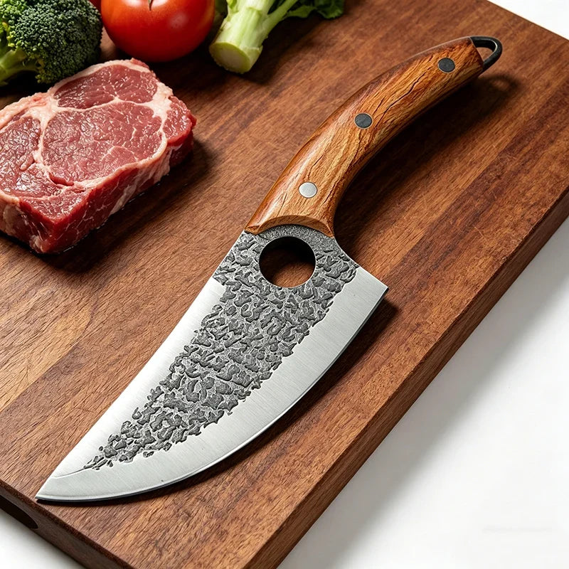 7-Inch Hand Forged Butcher Knife – Full Tang Wood Handle & Sheath
