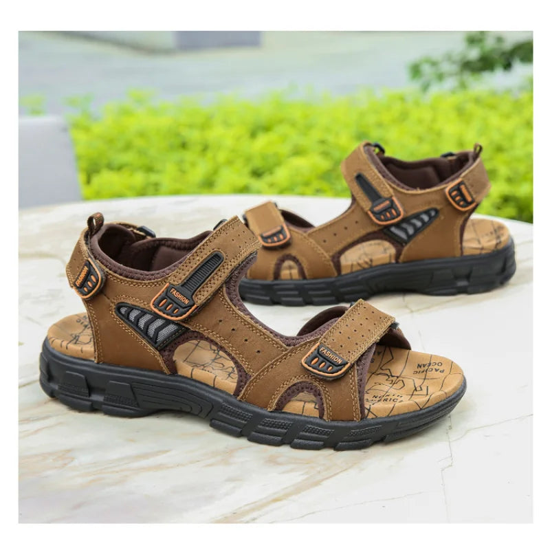 Men's Cow Suede Thick Sole Sandals – Open Toe Casual Outdoor