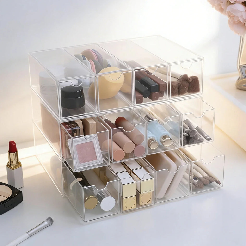 One Layer Four Grid Transparent White Acrylic Cosmetics Storage Box