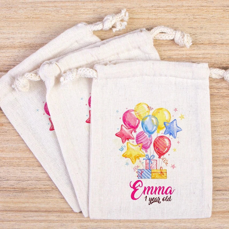 5-Pack Birthday Balloon Drawstring Bags | Kids Party Favors