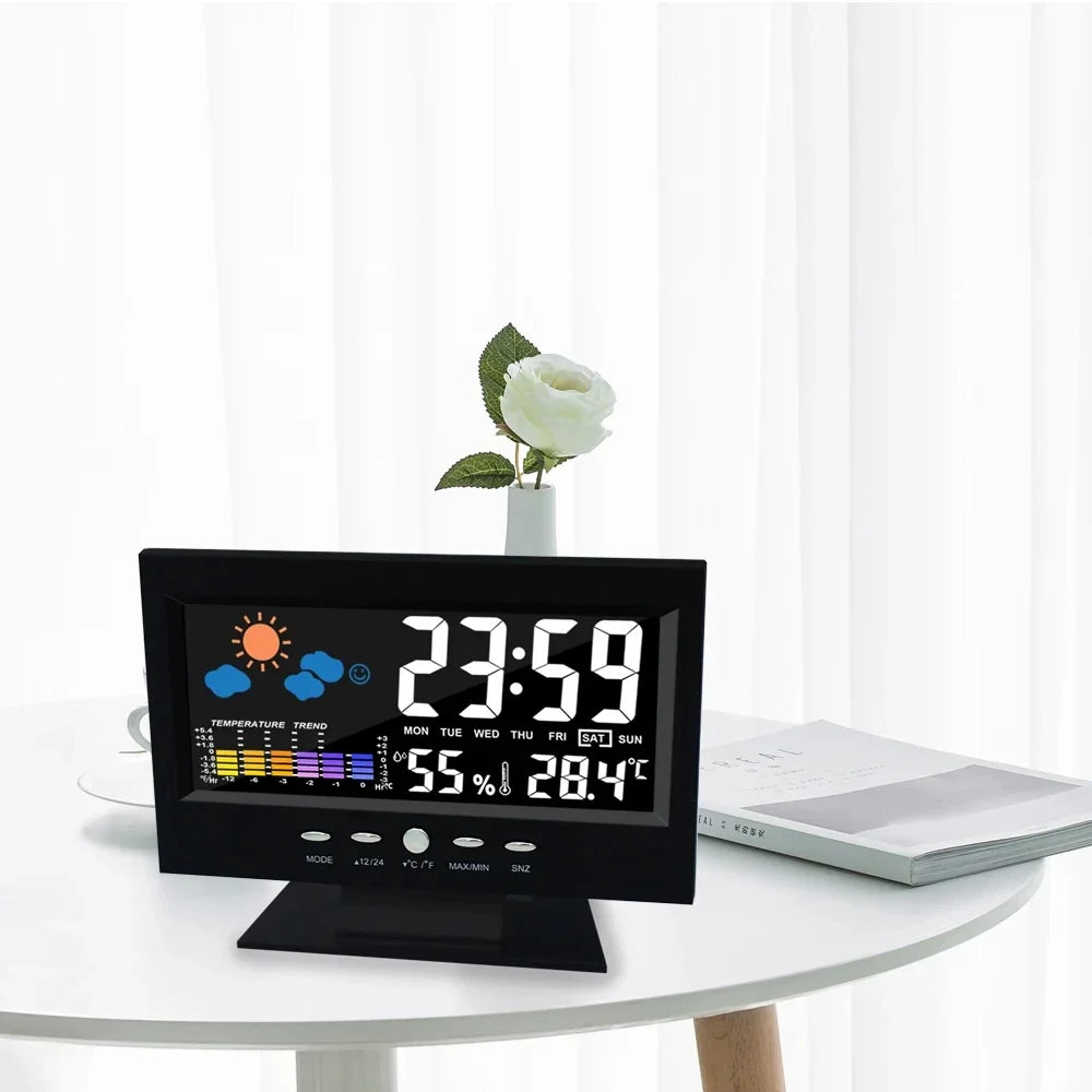 Digital Weather Station Clock – LCD Thermometer & Hygrometer