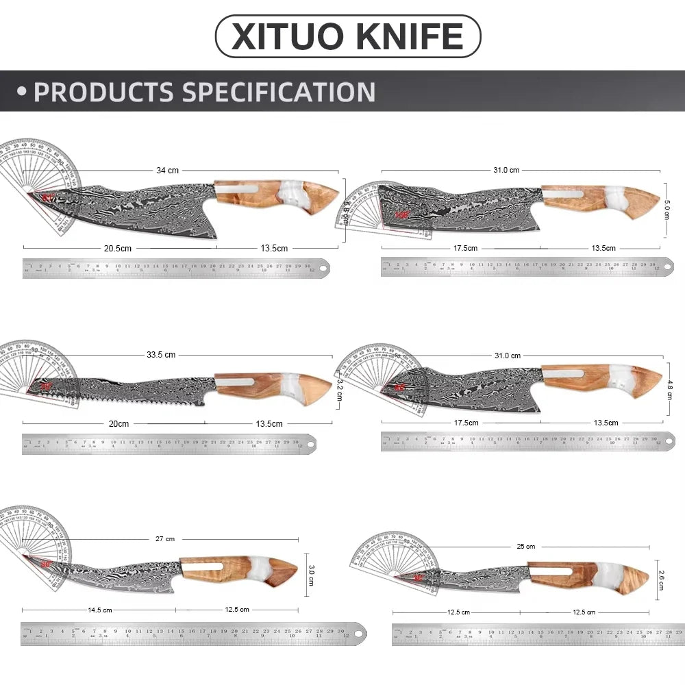 XITUO Damascus Steel Kitchen Knife Set 1–6 PCS | Japanese Chef
