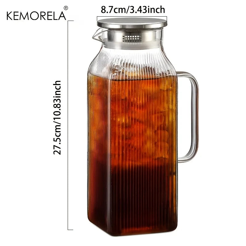 KEMORELA 2L Glass Kettle – Stripe Design, Lid & Cleaning Brush