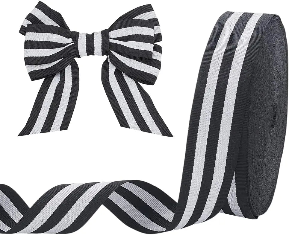 Black & White Striped Grosgrain Ribbon 1.57" – 50 Yards
